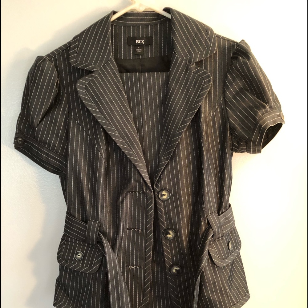 BCX Black Pinstripe Short Sleeve Suit